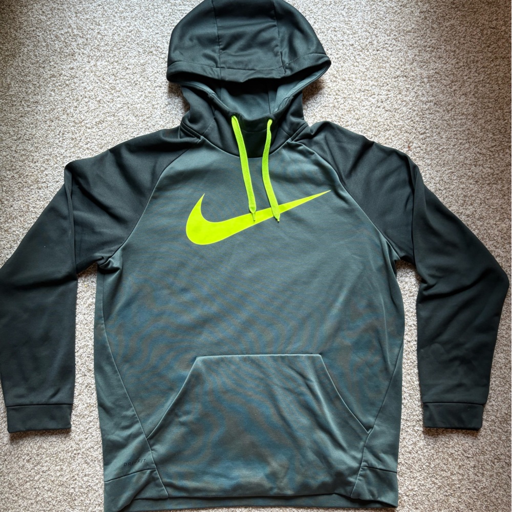 Nike Forest Green and Neon Dri-FIT Hoodie